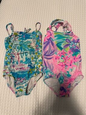 Girls Lilly Pulitzer Swim Suit Bundle, size 2 (2t) pink floral and blue tropical